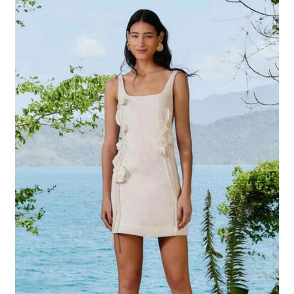 Farm Rio EUROFLAX Premium Linen Mini Bodycon Dress Sleeveless Size M Off-White - Picture 1 of 4